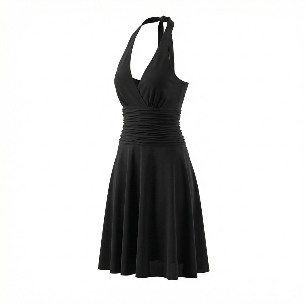 Jones New York Dress Womens 12 Black Seychelles Island Halter Ruched Midi‎ NEW